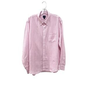 J.CREW Shirt Mens XL Pink Check Linen Cotton Casual Button Front Long Sleeve